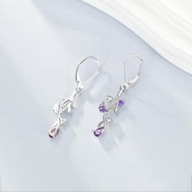 VONALA Butterfly Tulip Earrings for Women Sterling Silver Tulip Flower Teardrop Earrings Purple Birth Flower Drop Dangle Earrings with Cubic Zirconia Tulip Jewe