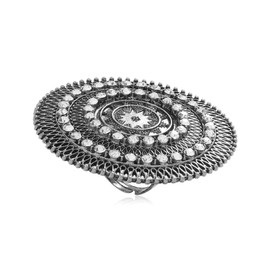 Boho Exaggerated Cubic Zirconia Ring for Women Girls Adjustable Bohemian Antique Mosaic Crystal Expandable Large Open Comfort Fit Retro Indian Bollywood Style, Metal, Cubic Zirconia