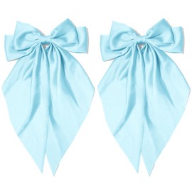 2PCS Baby Blue Hair Bows with Long Tail Large Hair Ribbon Bow Hair Clip Soft Satin Hair Accessories for Women Girls