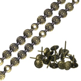 uxcell 2Pcs Upholstery Tacks Strips, 1Meter Flower Decorative Nail Trims for Sofa Headboard Chair Furniture with Upholstery Nails (11mm Bronze)