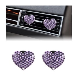 Sylvil 2 PCS Bling Car Air Vent Clip, Cute Heart Shaped Crystal Air Conditioning Outlet Clip, Air Fresheners Diffuser Clip Charm, Interior Decor Car Accessories For Women Girl (Purple)
