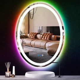 THEKLA 24 x 32 Inch Bathroom Oval Lighted Mirror RGB Backlit Oval LED Mirror for Bathroom Wall Oval Vanity Mirror with Lights 3 Color + Rainbow Color Changing Lights Dimmable AntiFog Oval Smart Mirror