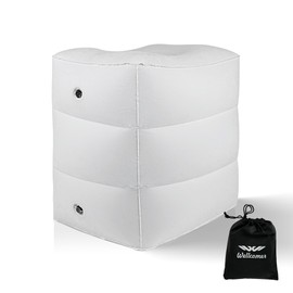 Wellcomer Inflatable Foot Rest Pillow for Travel, Adjustable 3 Layers Height Cushion Kids/Adults Airplane Travel Pillow, Suitable for Office, Home, Trains, Cars - White