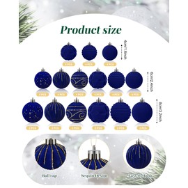 Suzile 48 Pcs Velvet Christmas Tree Ornaments Flocked Christmas Ball Decorations Xmas Balls Christmas Hanging Ornaments for Xmas Tree Holiday Wreath Garland Birthday Wedding(Royal Blue)