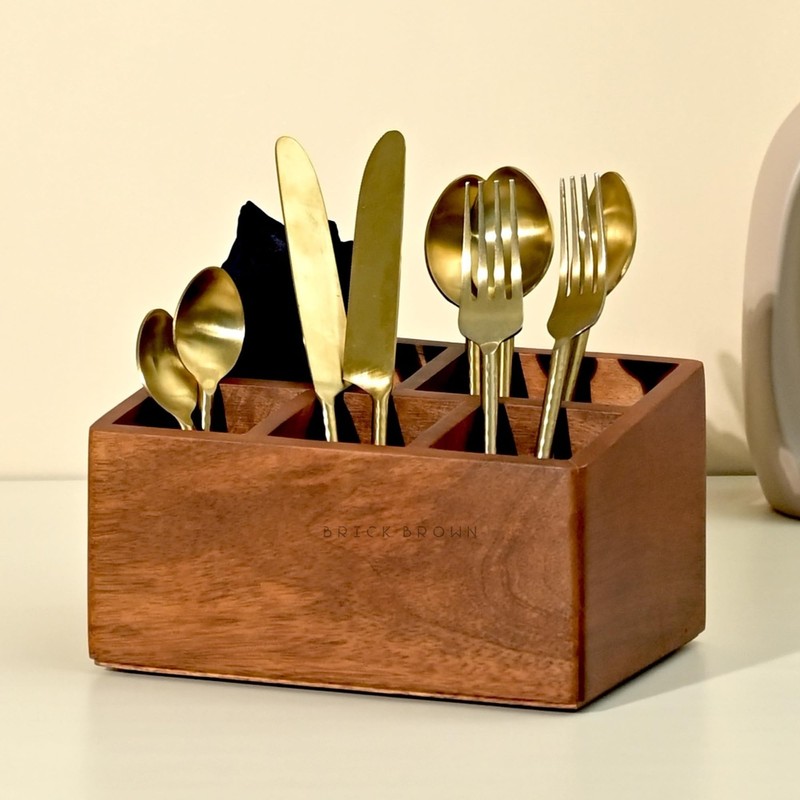 Brick Brown Premium Handcrafted Wooden Spoon stand for kitchen |