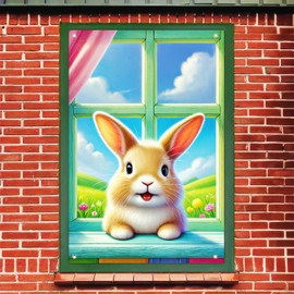 BlissYard BlissYard Easter Bunny Window Cover Banner Easter Window Decoration Bunny Background Banner 31x47 Inch Easter Window Cover Easter Window CoverParty Banner Decoration Happy Easter Party
