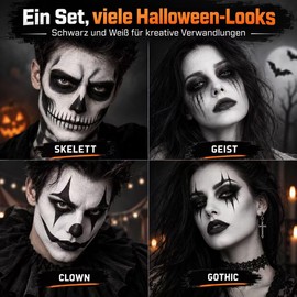 Halloween Make-Up Set Black White Theatre Makeup Sticks with Sponge