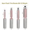 4Pcs Flush Trim Router Bit Set 1/2 Inch Shank, Top