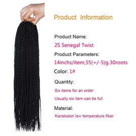 Palace hair 6Pack/LOT Senegalese Twist Crochet Hair Braids Small Easy Twist Crochet Braiding Hair 2S Senegalese Twists 14 inch 18inch 24inch 30strands/pack Hairstyles For Black Women color (14inch, 1)