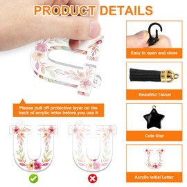 Black Initial Letter Keychain Gift for Women, Acrylic Letter Initials Keyring Alphabet Initial Letter Pendant Keyring Gift Tassel Star Pendant Key Ring for Handbag Car Key Bag Keyring(Letter U)