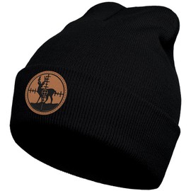 gswirmchsq Deer Hunting Beanie Hat Black, Cute Funny Leather Patch Winter Knit Skull Cap Hunting Gifts for Adult Men Women