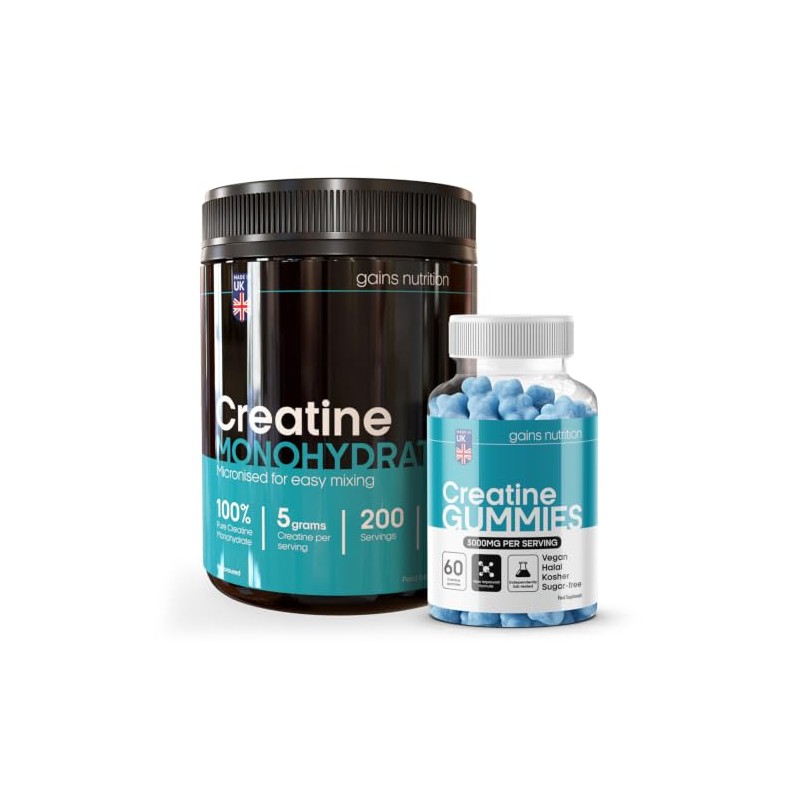 GN Creatine Duo Bundle, Powder and Gummies, 1kg Tub, Blueberry,