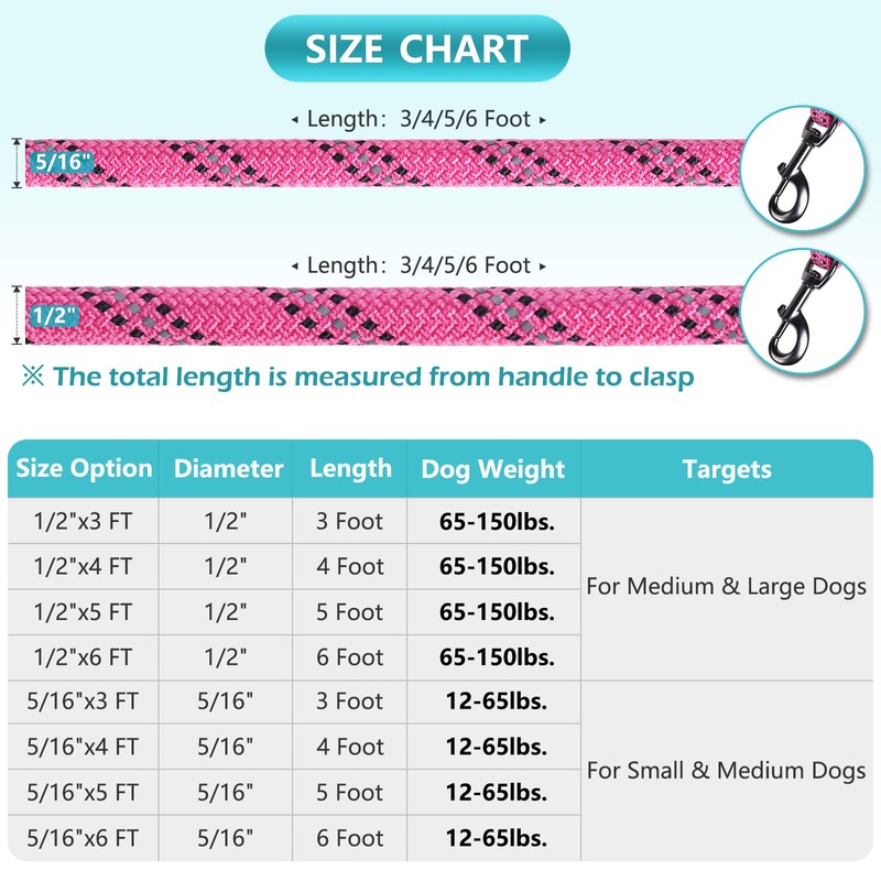 VIVAGLORY Strong Rope Dog Leash, Thick Neoprene Padded Handle, 6ft