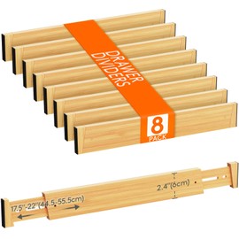 Lifewit 2.4" High 8 Pack Bamboo Drawer Dividers 45-55cm/17.5-22" Adjustable Wooden Drawer Organizer for Clothes/Utensils, Expandable Drawer Separator for Dresser/Kitchen/Bedroom/Office Organization