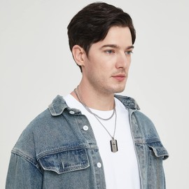 REVEMCN Black Silver Stainless Steel Dog Tag Cross Necklace for Men Featuring Lord's Prayer Bible Verse Cross Pendant with 20-24 Inch Rope Chain, Inspirational Jewelry Gift for Men (ISAIAH 41:10 - Black, 24 inches + 5 inches)