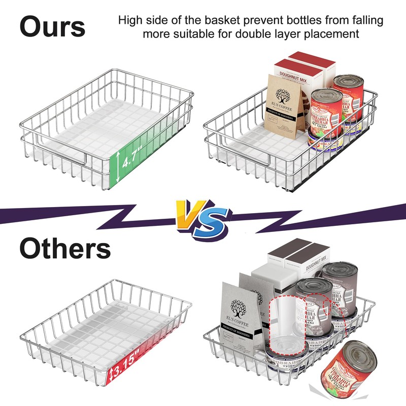 Pull out Cabinet Organizer, Stainless Steel 2-Pack Slide out Drawer