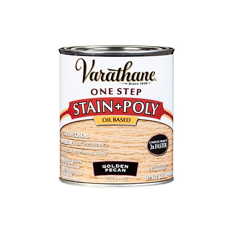 Varathane 225243H Oil-Based One Step Stain + Poly, Quart, Golden