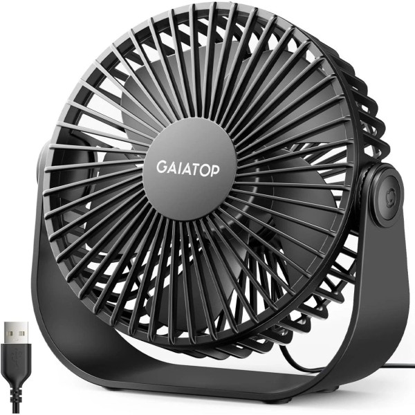 USB Desk Fan, 3 Speeds with Strong Airflow, 5.5 Inch