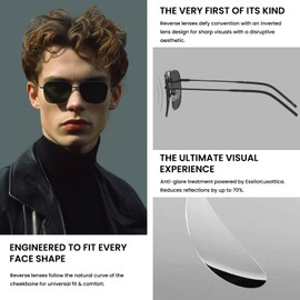 DUCO Reverse Lenses Square Sunglasses for Men Women Retro Polarized Sun Glasses Classic Shades Double Bridge DC3046 (Gunmetal Frame Gray Lens)