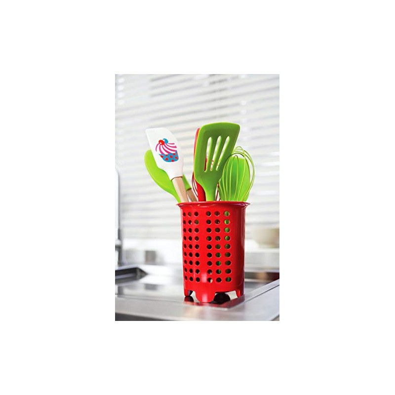 Zeal G231R Cutlery Drainer/Utensil Pot, Melamine, Red, 14 x 14