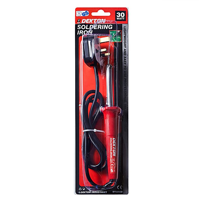 DEKTON DT60930 30watt Pro Soldering Iron, Black/Red, Mains operated