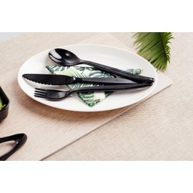 Harfield Polycarbonate Plastic Cutlery Set Black 20cm (x4 Sets) Reusable Virtually Unbreakable