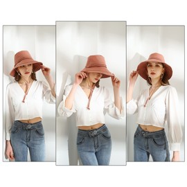 URSFUR Women Summer Sun Large Brim Hats Foldable Beach Hat Cotton UPF 50+ Sun Protection Cap with Floppy Strap Pink