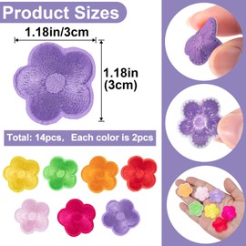 PAGOW - 14 parches para planchar con flores, bonito parche con apliques de flores, parches de costura bordados para bolsos, chaquetas, jeans, parches de ropa, 1.2 x 1.2 pulgadas (7 colores)