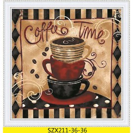 Amiiba Cross Stitch Kits Pre-Printed Stackable Coffee Cup DIY 11 Count Stamped 14 x 14 Inch Embroidery Kit with Pattern (Coffee Cup)