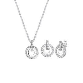 Elli Jewellery Set Women's Circle Pendant Sparkling with Crystals in 925 Sterling Silver, Facet cut, Crystal
