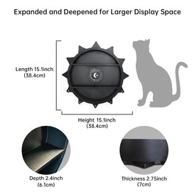 FNYDOX Large 15.1” Crystal Shelf Display for Wall with Hooks, Wooden Moon Shelf for Wall, Rock Gem Stone Display Shelf Wall Mounted - Black