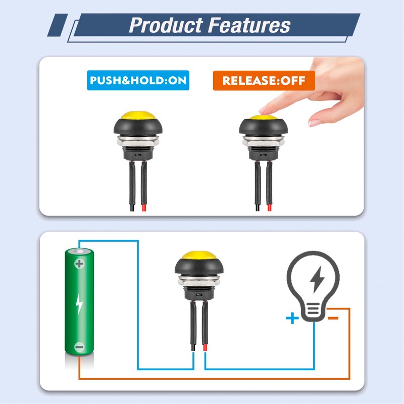 VEXUNGA 12 mm Switch Momentary Push Button Mini Momentary Push