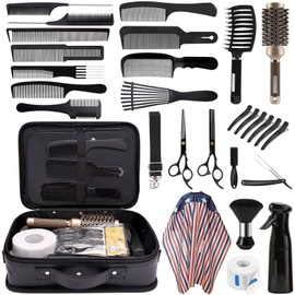 Barber Tools Case Set, Hairdresser Bags Cutting Set for Barbershop or Home Hair Stylist Supplies, 22in1 PU Barber Bag, Cape, Hair Comb/Brush, Shears, Razor, Neck Duster, Spray Bottle, Hair Clips