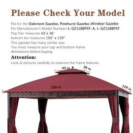 SCOCANOPY Replacement Top for 10X12Ft Oakmont Gazebo L-GZ1188PST-A,Pinehurst Gazebo L-GZ1188PST，Burgundy