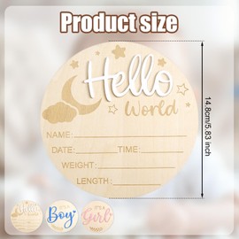 3pcs Baby Announcement Sign, 5.83 Inch Gender Reveal Wooden Sign Acrylic Hello World Newborn Birth Baby Name Plaques It’s a Boy It’s a Girl Baby Arrival Sign for Hospital Baby Show