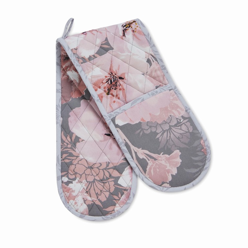 Catherine Lansfield Kitchen Dramatic Floral Cotton Double Oven Glove Grey