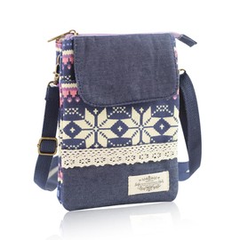 Cross Body Bag, Phone Bags for Women Crossbody, Mini Cross Body Bag with Adjustable Shoulder Strap, Zipper Phone Bag, Lightweight Small Canvas Crossbody Phone Bag for Girls Travel(Purple Ethnic Style)