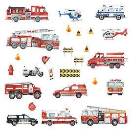 DmDoyy 42 x Wall Stickers, Fire Engine, Police Transport, Vehicle Wall Stickers, Wall Stickers, Boys Children's Room