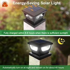 Sumaote Solar Post Lights, 6000K Cold White Solar Post Cap Light Fits 4 x 4 Wood, 3x3 & 4x4 PCV/Vinyl Fence Lights Outdoor Deck Light for Garden Yard Railing, IP65 Waterproof, Black Shell, 2 Pack