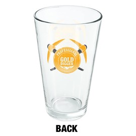 LOGOVISION Professional Gold Digger Pickaxe Pan 16 oz Pint Glass, Tempered Glass, Printed Design & A Perfect Fan Gift | Great for Cold Beverages, Soda, Water