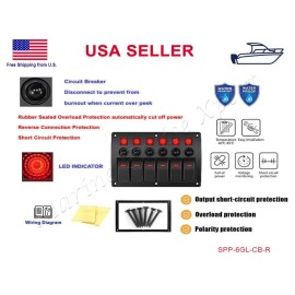 STX 6 Gang Toggle Rocker Switch Panel Circuit Breaker Waterproof Boat RV Truck Red