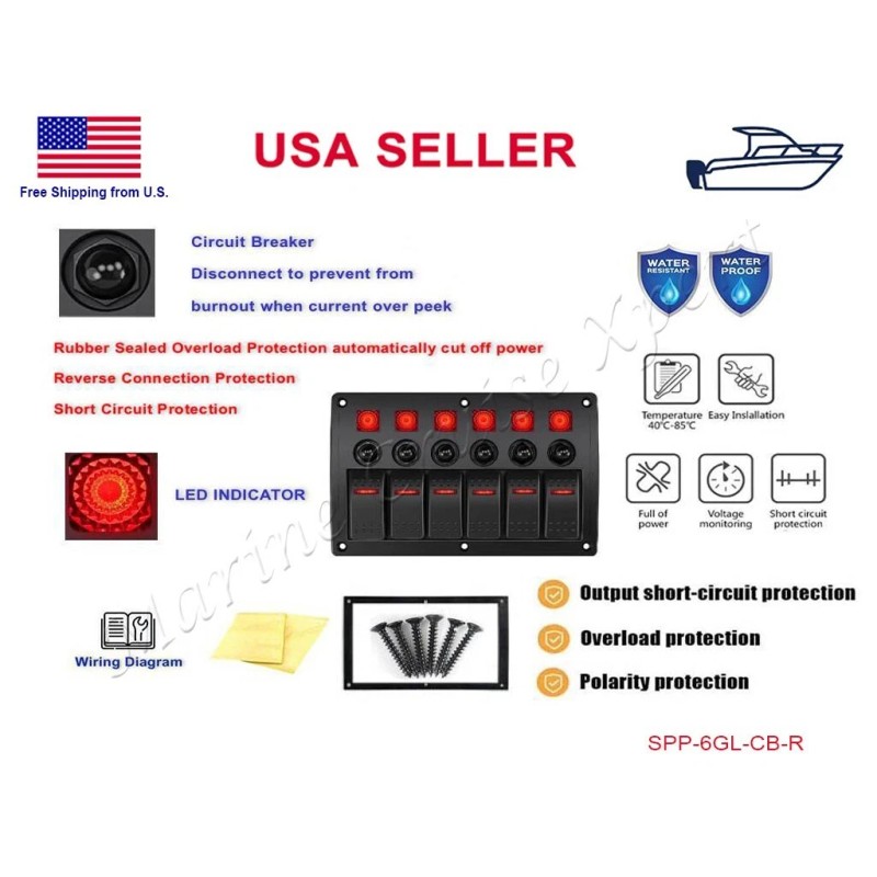 STX 6 Gang Toggle Rocker Switch Panel Circuit Breaker Waterproof