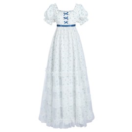 Nuoqi White Regency Dress for Women Floral Regency Era Costume Tea Party Gown S