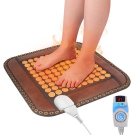 Natural Yellow Jade Heating Pad, Infrared Heating Pad, Far Infrared Heating Pads with Travel Bag and Chair Strap, Smart Controller with Memory Function, Auto Shut Off (Brown, 17 in x 17 in)