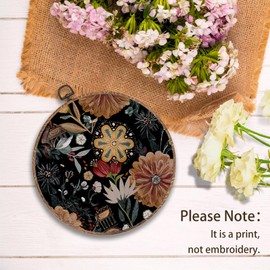 Yorhifa Boho Floral Framed Wall Art, Vintage Floral Botanical Round Wall Art, Cottagecore Flowers Round Walls Decor, Boho Vintage Botanical Circle Canvas Artwork Hanging Decor, 10x10in