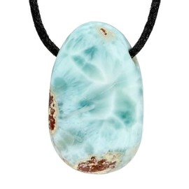 Lebensquelle Plus Larimar Drop Pendant with Inclusion, Drilled Tumbled Stone Gemstone Pendant with Cotton Cord, Stone, Larimar
