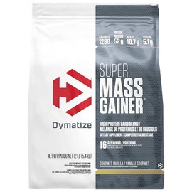 Dymatize Super Mass Gainer Protein Powder, Gourmet Vanilla, 52g Protein, 1g Creatine, 1280 Calories, 10.7g BCAAs, 245g Carbs, Contains Whey Protein, Isolate, and Casein (16 Servings)