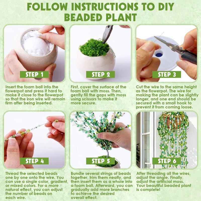 MROUEN 4074 Pcs Green Glass Beaded Plant DIY Kit –