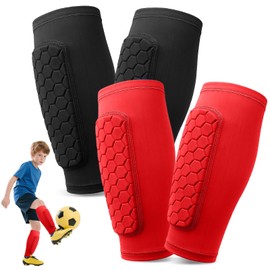 Pardofelis 2 Pairs of Shin Pads, Children's Football, Breathable and Non-Slip, Shin Pads, Football Men, Sports Shin Pads for Children, Adults, Football Players - Black Red, L
