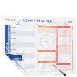 WallJOY Clear Dry Erase Daily Planner - 21x16 in Whiteboard Calendar for Wall and Fridge, Adhesive-Free Reusable Organizer for Family, Meal, and Schedule Planning + Marker